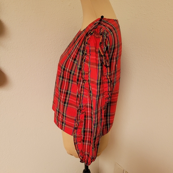 J. Crew Holiday Tartan Blouse With Ruffle Sleeves - Picture 5 of 7